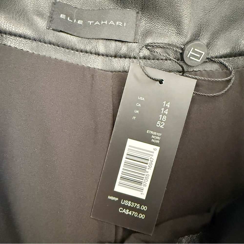 NWT Elie Tahari Faux Leather Straight Leg Pants Black, Size 14 - Picture 9 of 10